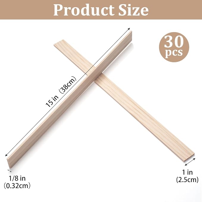 Wooden Dowels for Crafts, Wood Trim Planks Wood Strips Slats for Wall 1/8" × 1"