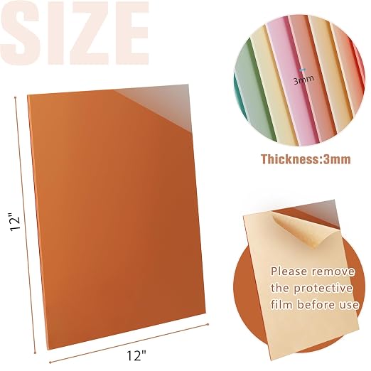 Macaron Pastel Acrylic Sheets 12x12-10 Pcs 1/8 Inch Thick, Dual Finish Matte &