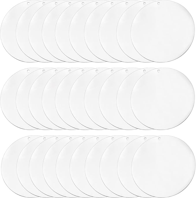 Zorfeter Clear Acrylic Blanks, 4 Inch Round, 30 Pack | Circle Ornament Blanks