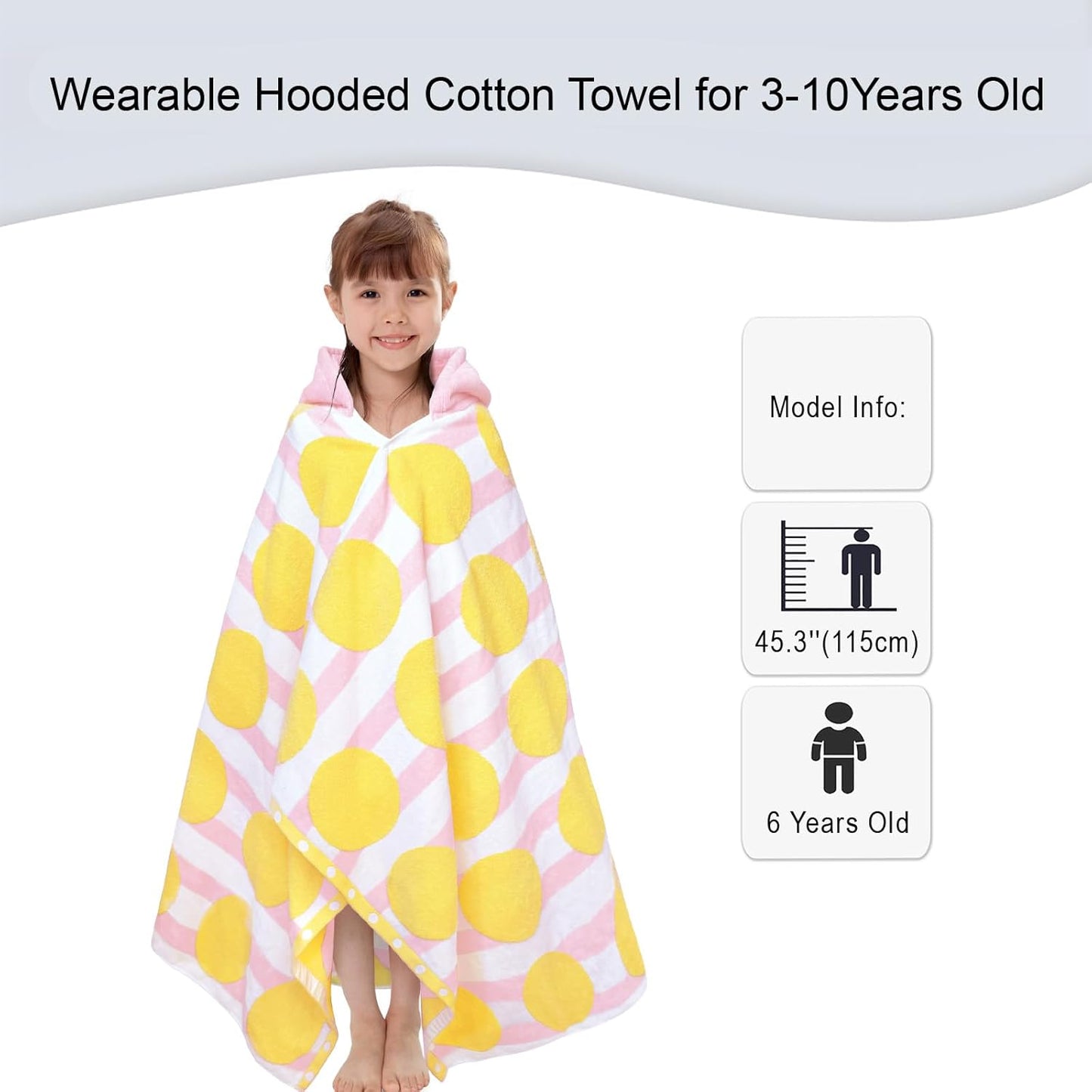 VOOVA & MOVAS Kids Bath Towel with Hood(3-10Years), Quick Dry Absorbent Lightweight Towel Wrap for Pool | Swim | Bath | Beach, Pink Strip Dot