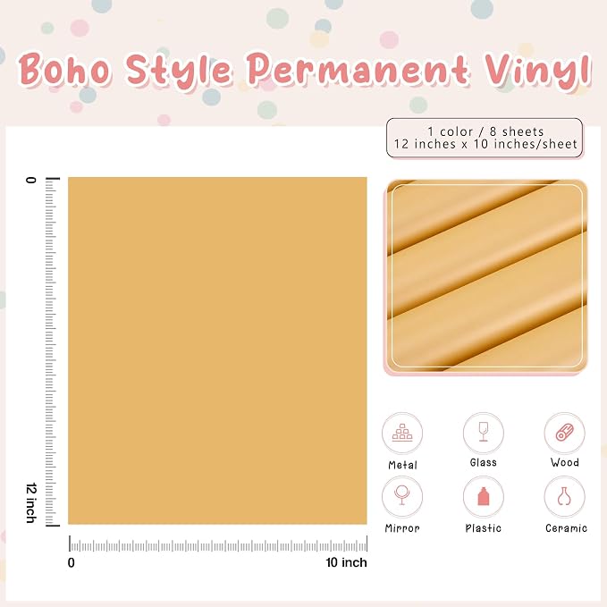 Tintnut Boho Permanent Vinyl 8 Sheets 12''x10'' Champagne Adhesive Vinyl |