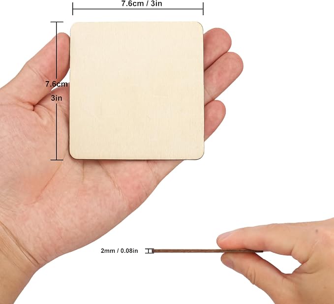 220 PCS 3 Inch Blank Wood Square, 3 x 3 Inches Unfinished Wood Pieces, Blank