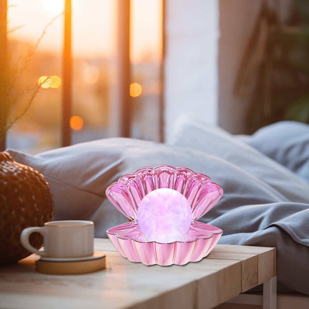 Shell Pearl Beach Themed Night Light, RGB 8 Colors Changing Mood Shell Pearl Lamps, Bedside LED Clamshell Portable Night Lights for Bar (Electroplating Powder)