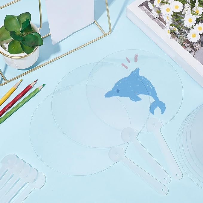 10Pcs Plastic Round Hand Fan Blank Clear Handheld Fan PVC Transparent Summer