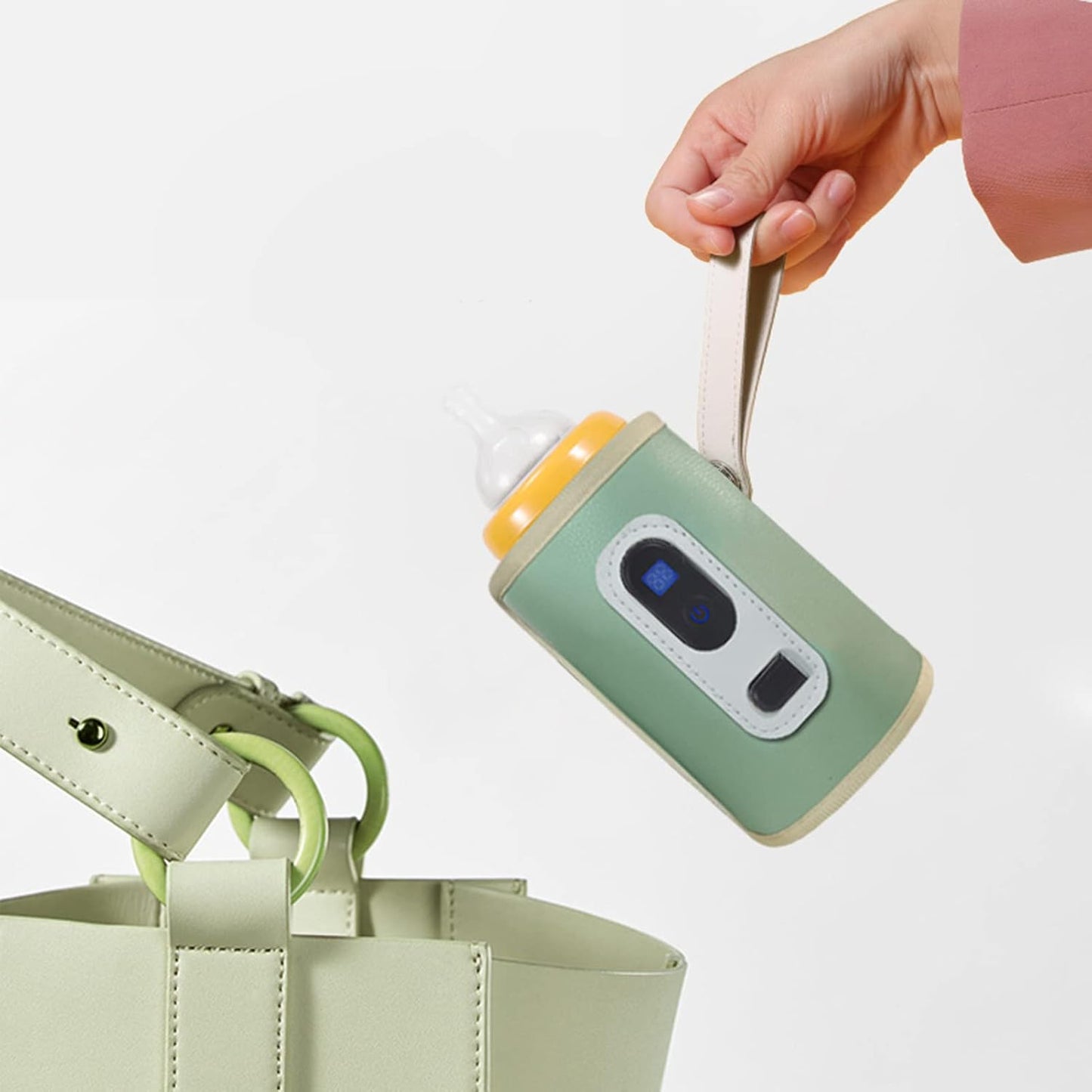 USB Baby Bottle Warmer,Baby Milk Heat Keeper with LED Display for Home Travel Car (Green)