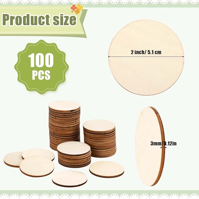 100 Pieces Unfinished Wood Circles