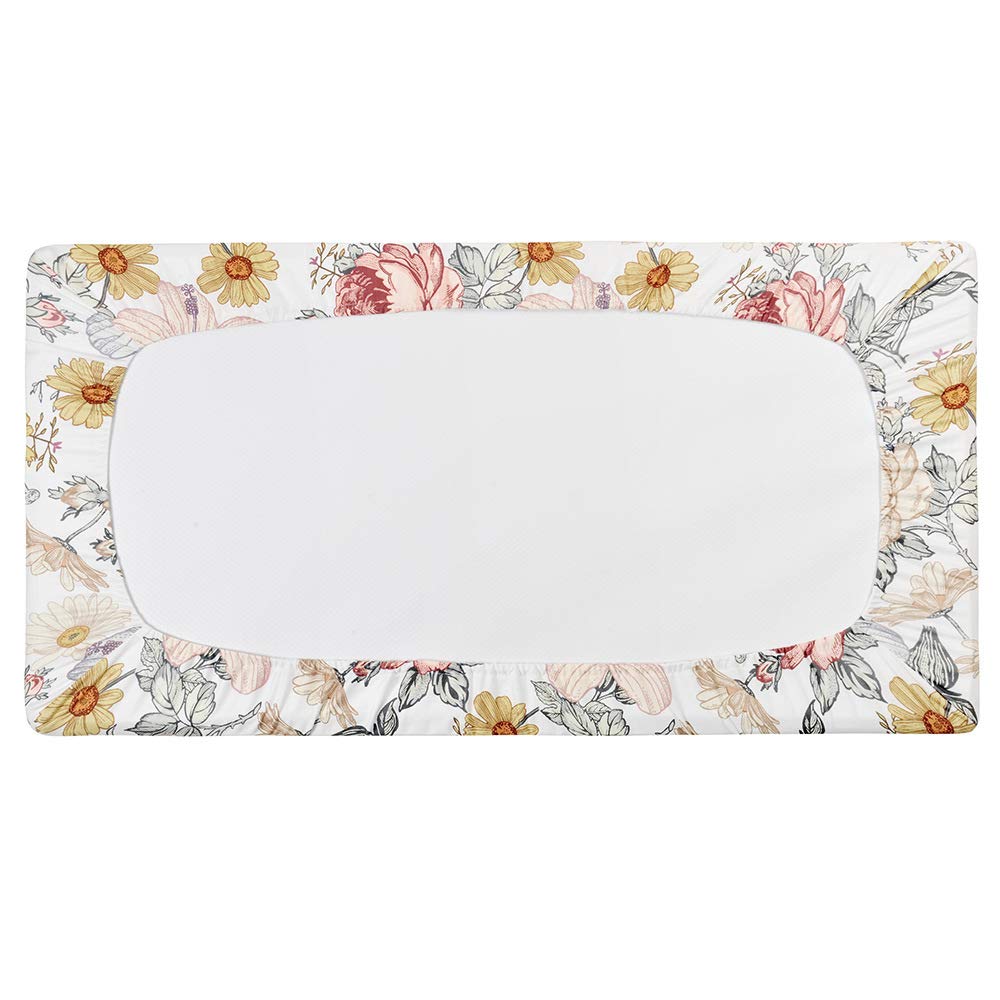 Stretchy Changing Pad Cover – Ultra Soft Diaper Changing Pad Table Sheets for Girls Boys Pure Cotton Safe and Snug Cradle Sheets Machine Washable Fit 32"/34'' x 16"Pad (Flower)