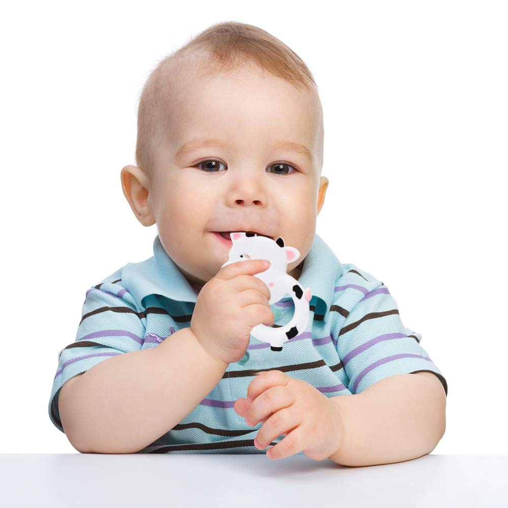 Baby Silicone Teether,Sensory Chew Toys,BPA Free Soft and Effective Infant Teething Pain Relief Toys,Freezer Safe,Food Grade Silicone,Best Shower Gift for Boys and Girls (Cow)