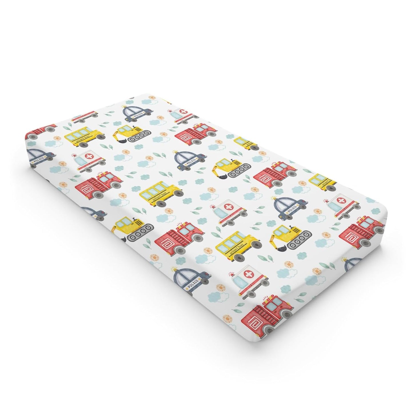 Watercolor Cars Changing Pad Covers Cute Transport Vechile Sun Clouds Leaves Fitted Baby Change Table Sheets for Boys Girls Cartoon Cars Soft Stretchy Fitted Changing Table Mats Sheets 32''x16''
