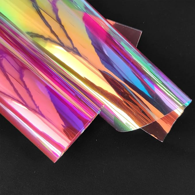 10 Pieces A4 Holographic Clear PVC Fabric Iridescent Transparent Vinyl Mirrored