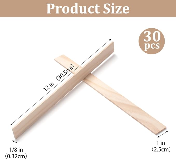 Wooden Dowels for Crafts, Wood Trim Wood Strips Slats for Wall 1/8" × 1" × 12"