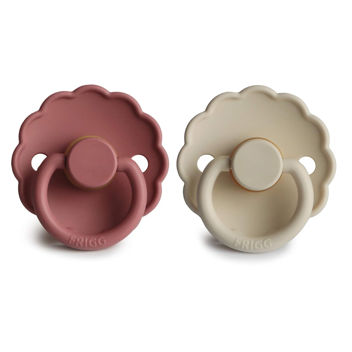 FRIGG Daisy Natural Rubber Baby Pacifier | Made in Denmark | BPA-Free (Powder Blush/Cream, 6-18 Months) 2-Pack
