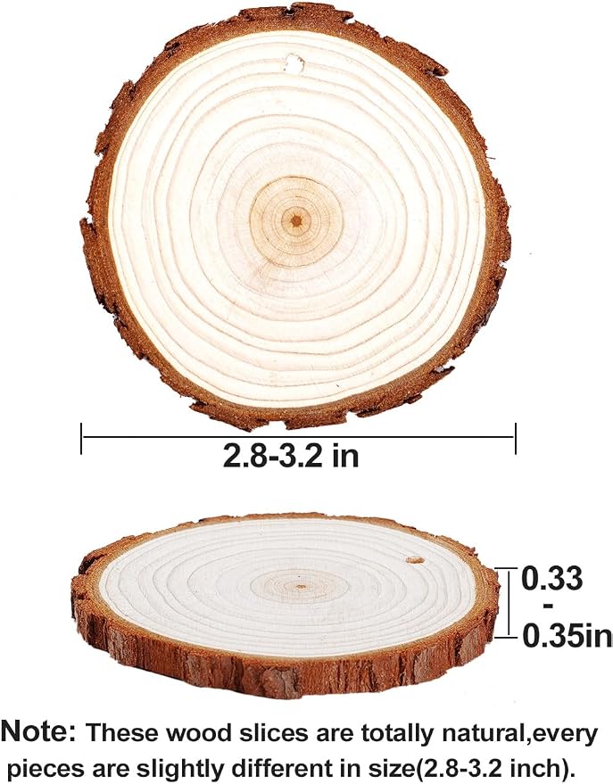 wohohoho 32pcs 2.8-3.2 inches Natural Wood Slices, Unfinished Craft Wood Kit