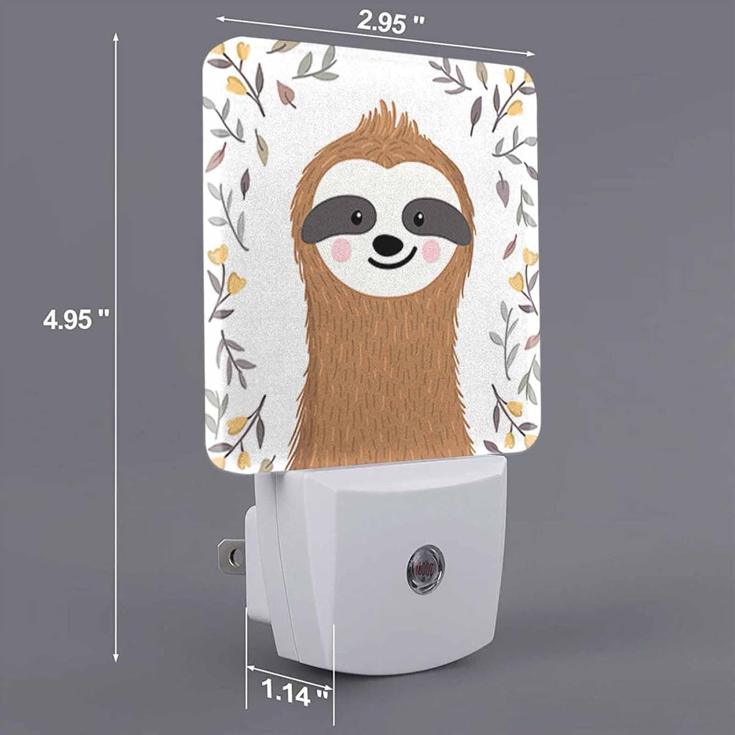 LED Night Light,Cute Baby Sloth Flower Leaf LED Night Light Plug into Wall with Dusk to Dawn Light Sensor White Energy Efficient Nightlight for Bedroom Bathroom Hallway Living Room Kitchen