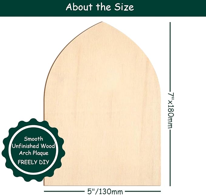 12 Pack Unfinished Gothic Arch Wood Plaque, 5” x 7” Basswood Shield Plaque
