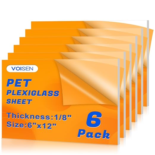 VOISEN 6 Pack Plexiglass Sheets 1/8 Inch Thick, Display Cases, Sneeze Guard