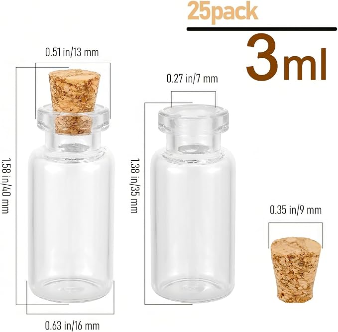 Ellbest 25Pack 3ml Mini Clear Glass Bottles
