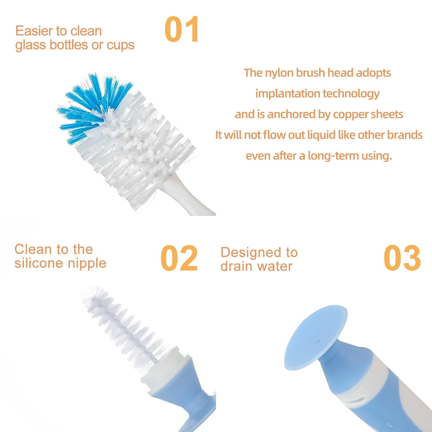 Chemimoso Multifunctional Cleaning Brush, Baby Bottle Brush, Bottle Brush Cleaner, Rotate The Suction Cup to Obtain The Small Bristle Brushes, Set Z, Pink, Nylon and Nylon Brush