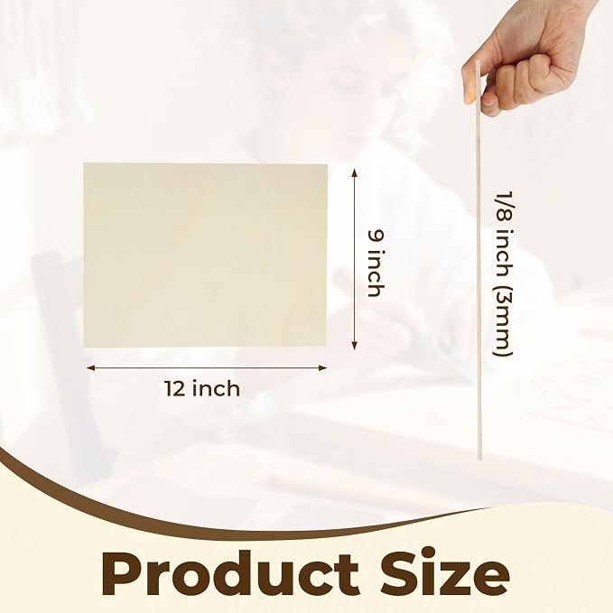 36 Pack Basswood Plywood Sheets 9"x12"x1/8", Basswood