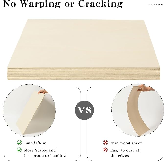6 Pack 24 x 24 x 1/4 Inch-6mm Thick Basswood Sheets