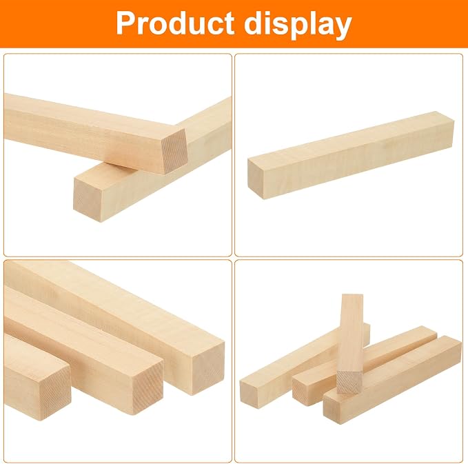 MECCANIXITY 4Pcs Basswood Carving Block, 0.8"x0.8"x6" Square Wooden Dowels