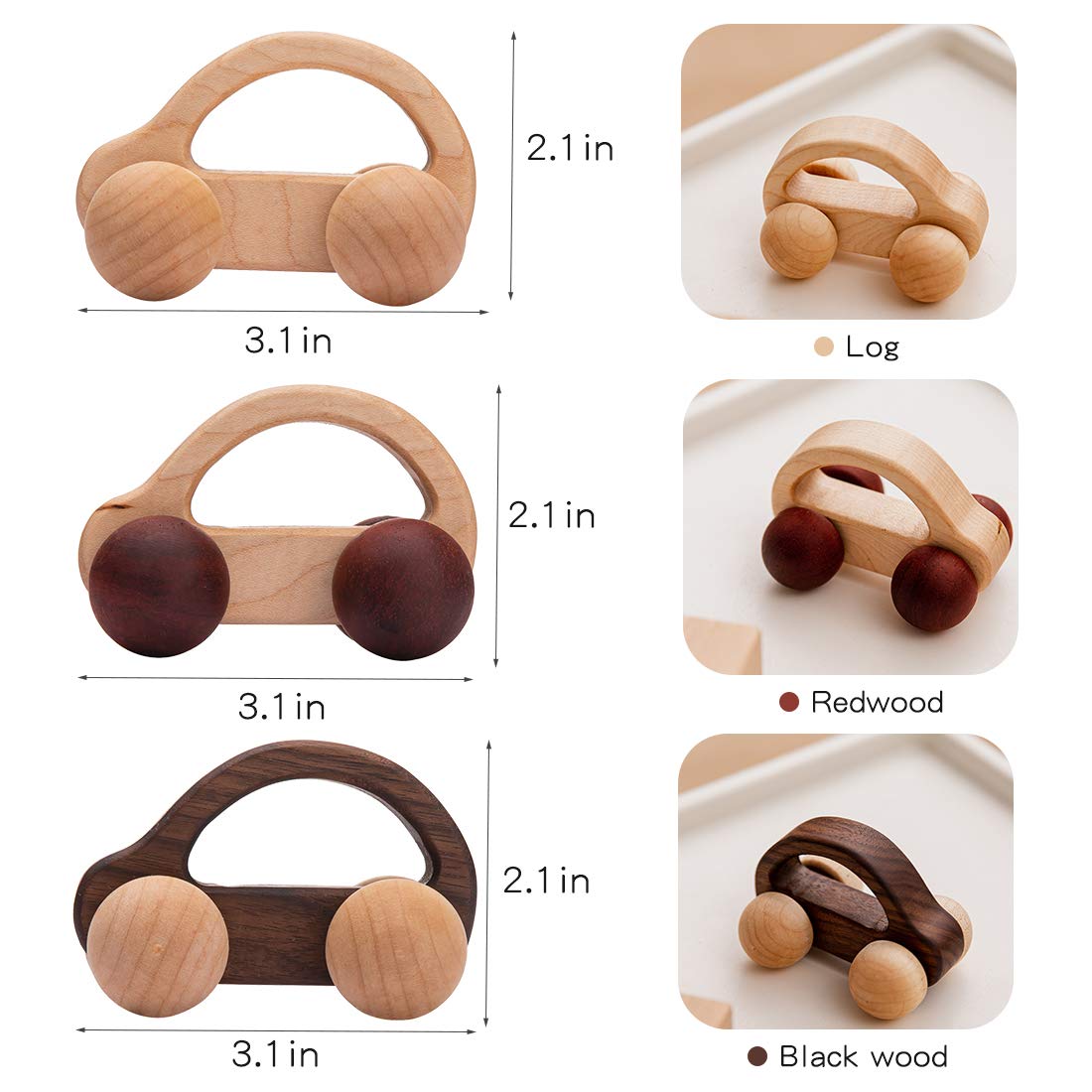 let's make 3pc Wooden car Toys Montessori Nursing Wooden Rattle Toy Cars, Handcrafted Wooden Eco Friendly Toy Car