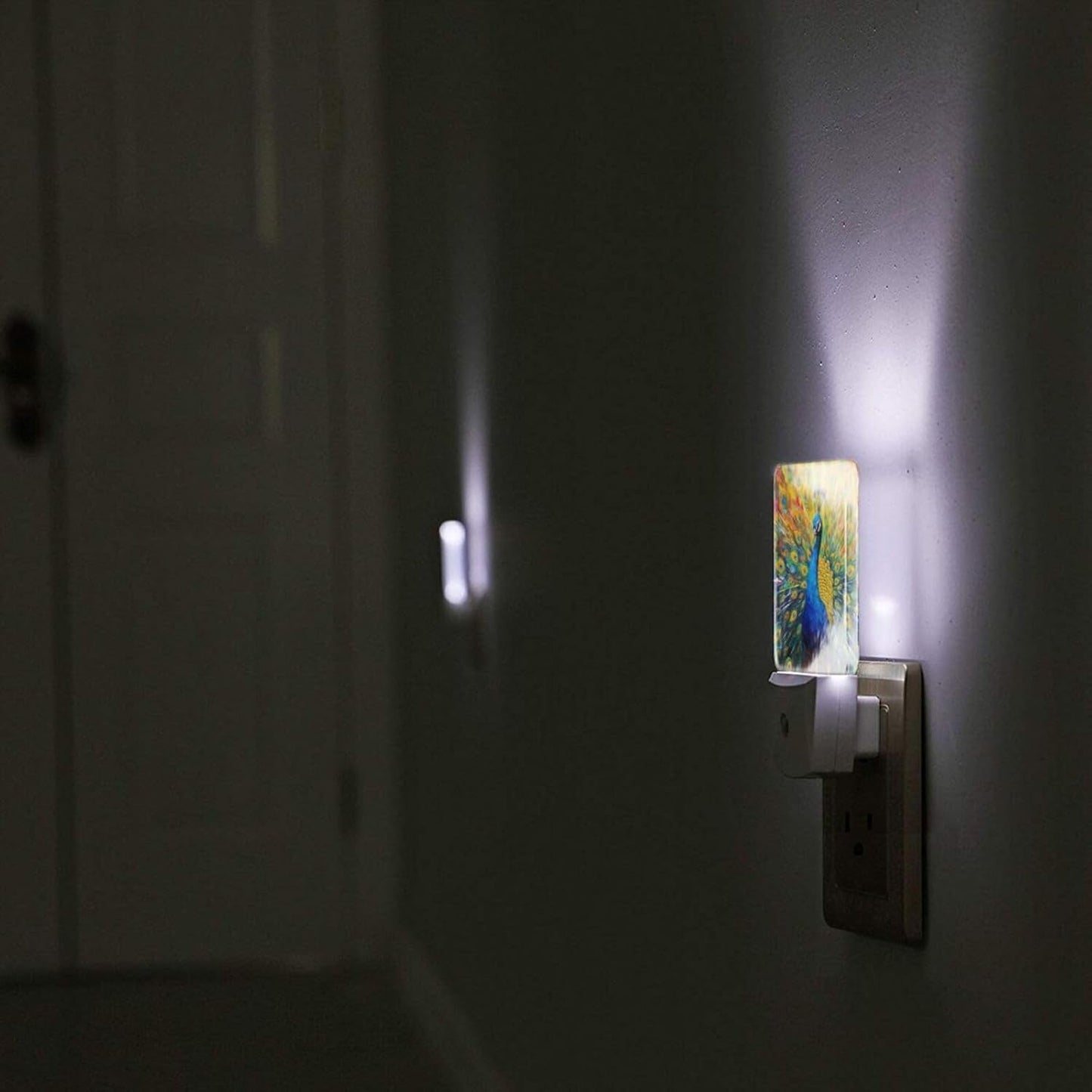 Led Night Light, Abstract Peacock Decorative Plug in Nightlights,with Smart Auto Dusk to Dawn Night Light for Bedroom, Kitchen, Nursery, Bathroom