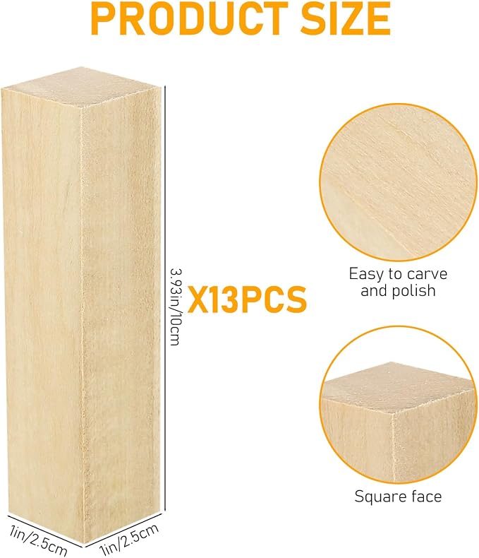 13 Pcs Unfinished Wooden Blocks