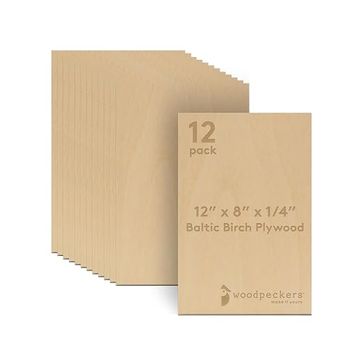 6 mm Baltic Birch Plywood 1/4 x 8 x 12 Inch, Box of 12 B/BB Grade Craft Wood