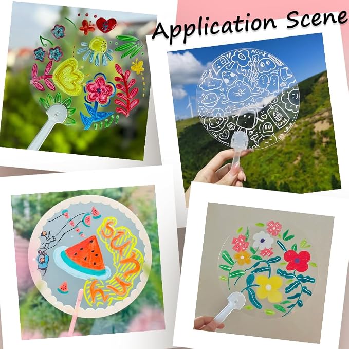 10Pcs 6.7in Plastic Round Hand Fan Blank Hand Fans Bulk Summer Round PVC Clear