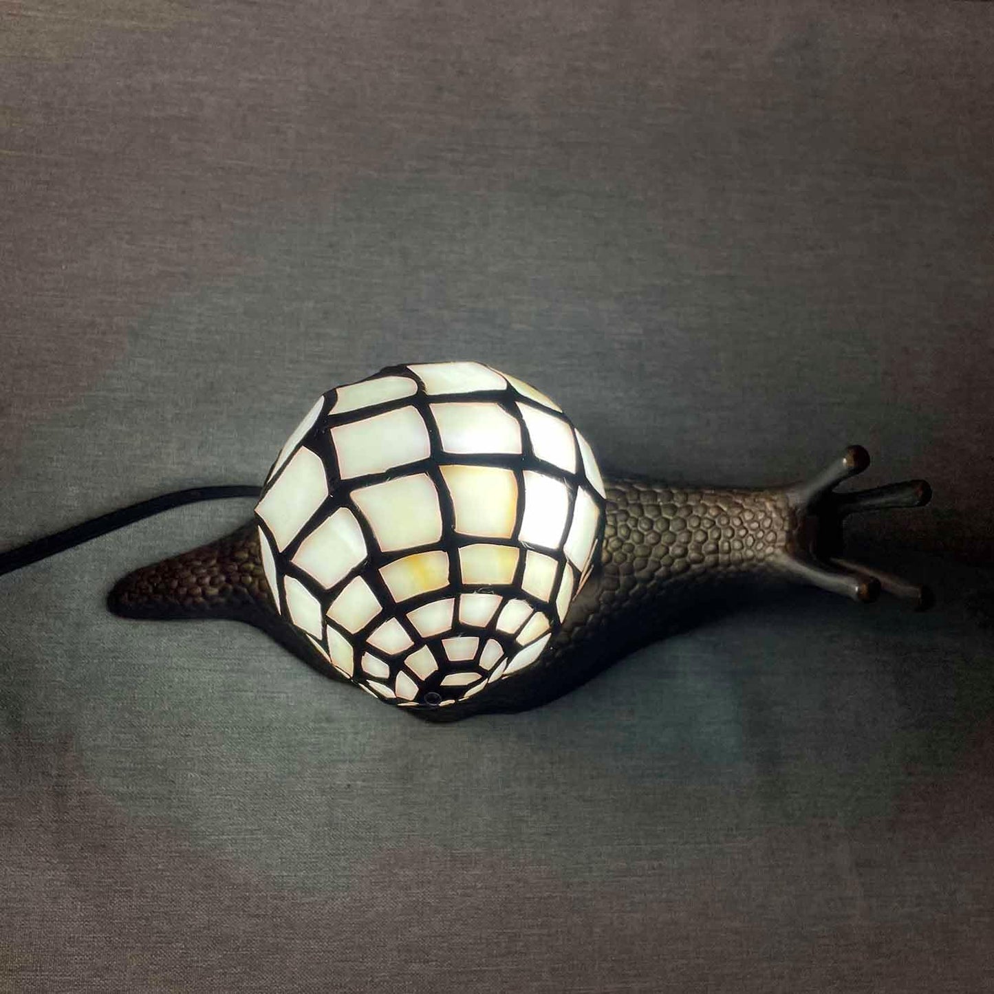 Bieye L10988 Land Snail Tiffany Style Stained Glass Accent Table Lamp for Home Decoration (White, 10" D x 5" W x 5" H)