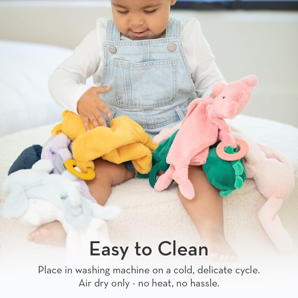 Baby Teether & Plush Lovey by Bella Tunno, Silicone Teether with Animal Snuggle Toy & Sensory Rattle, Teething Relief for Babies 0-6 Months, 6-12 Months, Hippo