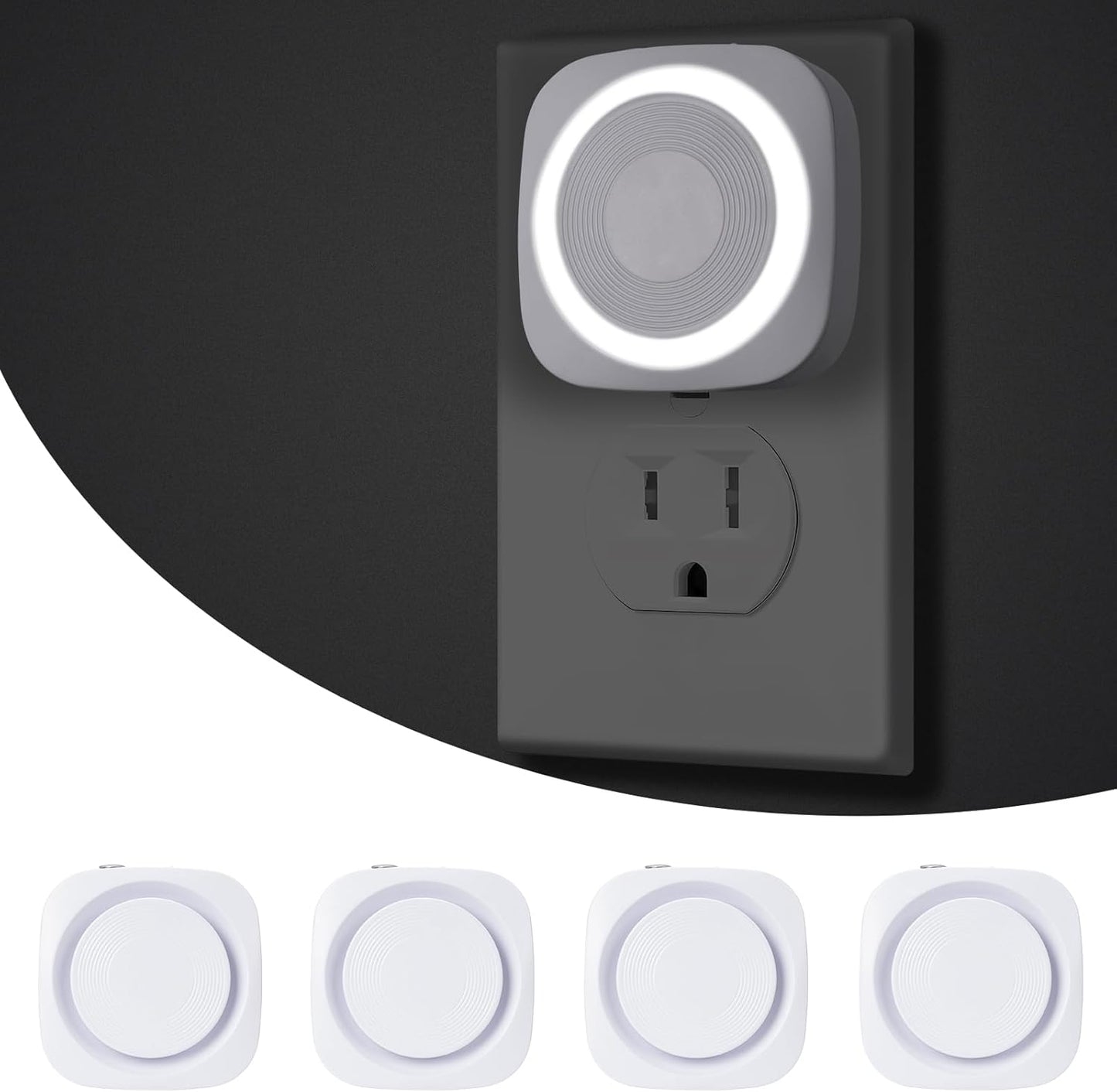 LED Night Lights Plug into Wall, Indirect Soft Dimmable Night Light with Dust to Dawn Sensor, White Nightlight for Bedroom,Bathroom,Kitchen,Stairs,Hallway,Travel, 4 Packs, White