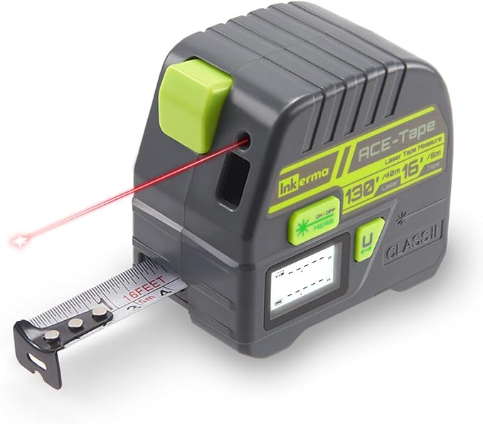 Laser Tape Measure 2-in-1, Inkerma 130Ft Laser Measurement Tool & 16Ft