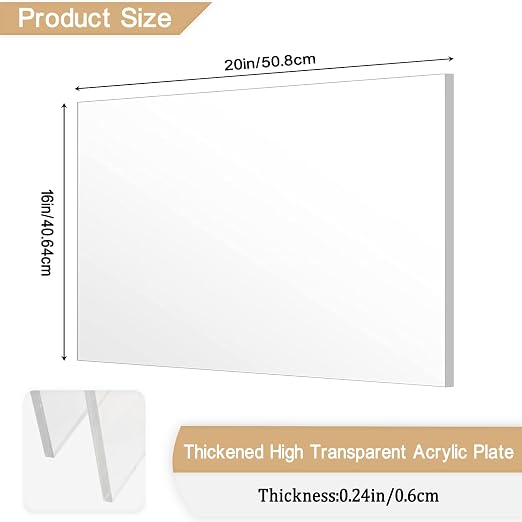 Clear Acrylic Sheet Plexiglass, 1/4" Thick Cast Acrylic Glass Sheet, Plexiglass