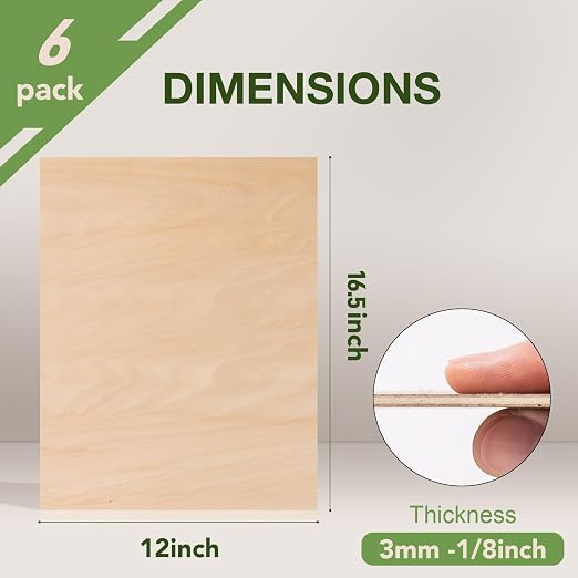 6 Pack Basswood Sheets, 12 x 16.5 x 1/8 Inch, 3mm Thin Plywood Sheets