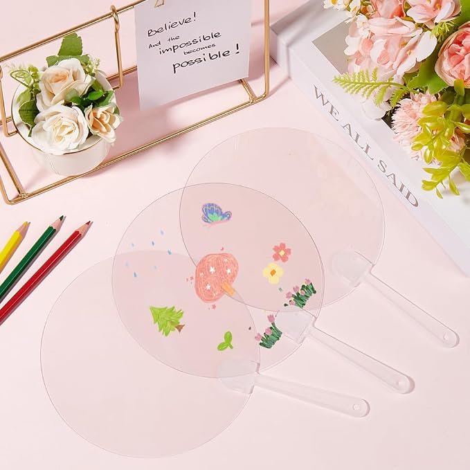 10Pcs 6.7in Plastic Round Hand Fan Blank Hand Fans Bulk Summer Round PVC Clear