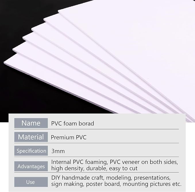 DIYASY 6 Sheets 3mm White Foam Boards, 11.8 x 7.8inch Rectangle Foam PVC Sheet