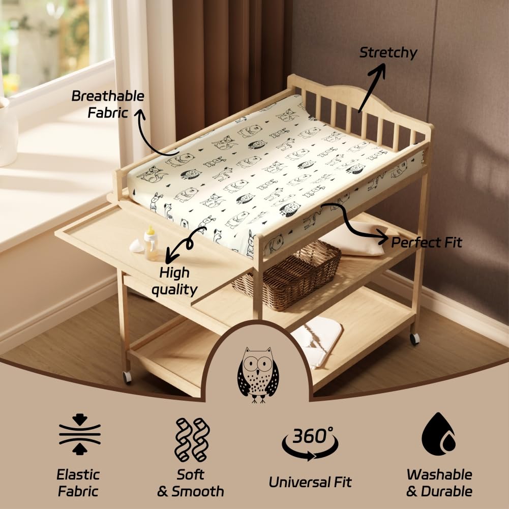 4 Pack Changing Pad Covers Woodland Forest Animals Wood Neutral Unisex Fitted Baby Changing Pad Cover Set for Baby Boys or Girls