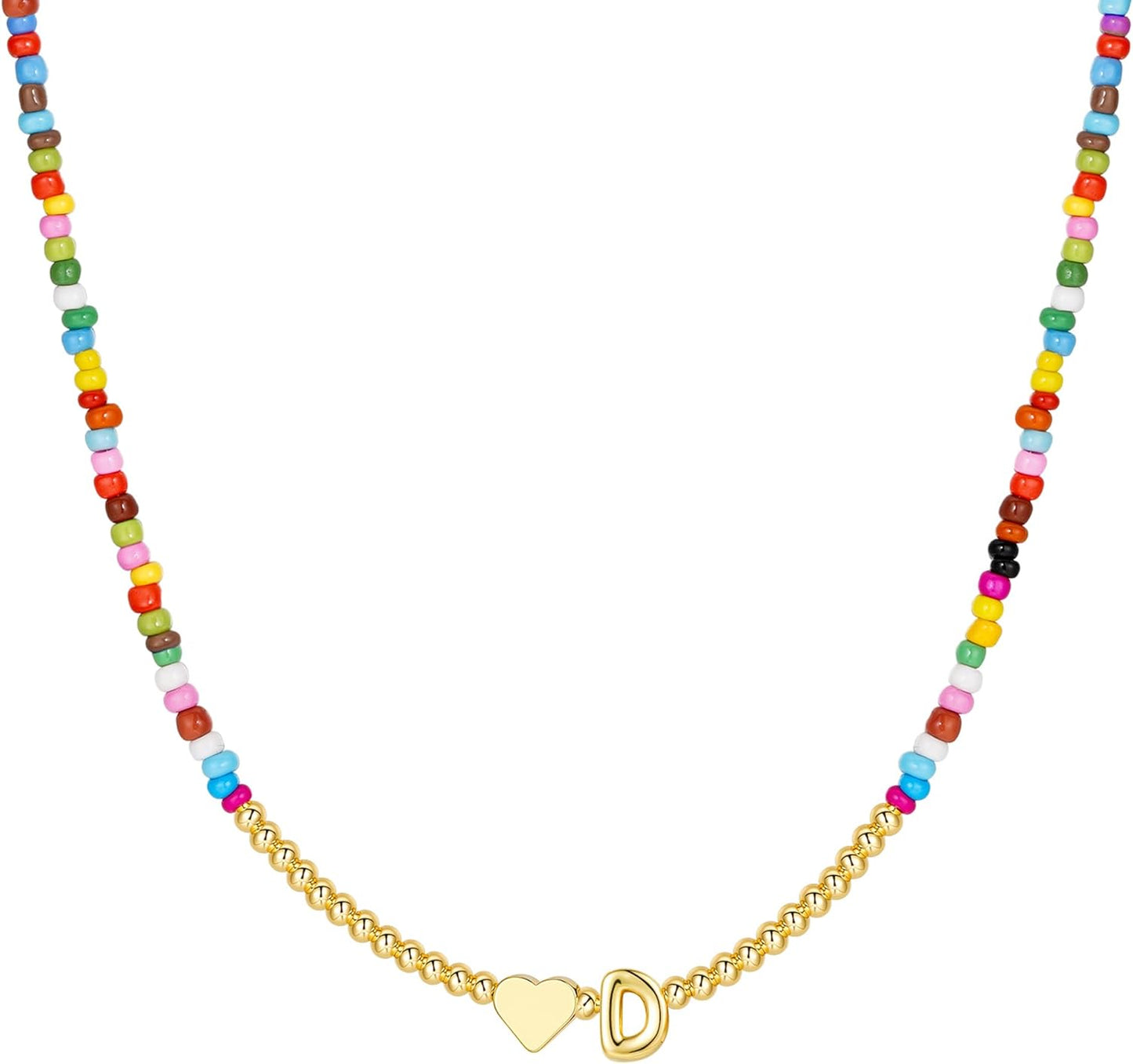 M MOOHAM Stocking Stuffers for Teen Girls Christmas Gifts - Heart Initial Necklaces for Women Kids Colorful Beaded Tiny Heart Initial Choker Necklace Jewelry for Teen Girls Trendy Birthday Gifts