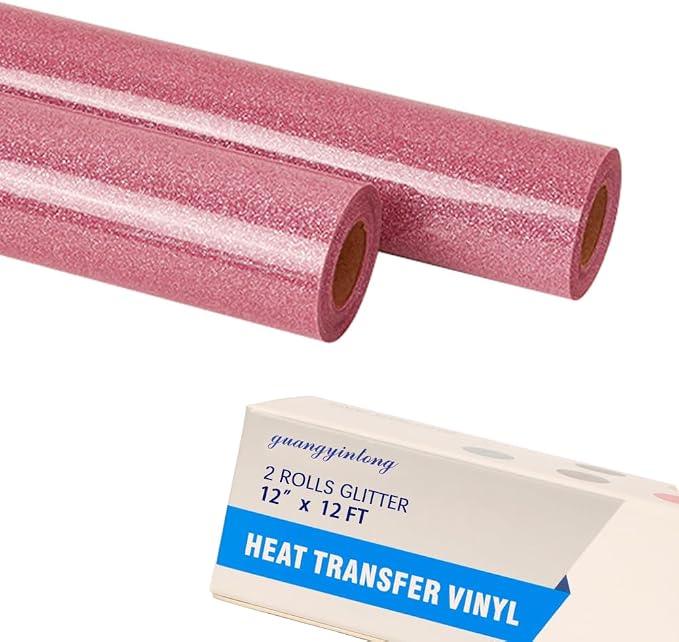 guangyintong Glitter Pink Heat Transfer Vinyl HTV Rolls, 2 Rolls 12" x 12ft