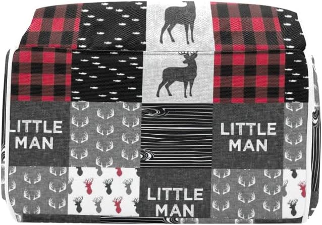 Antler Little Man Red Woodland Plaid Diaper Bags with Name Waterproof Mummy Backpack Nappy Nursing Baby Bags Gifts Tote Bag for Women