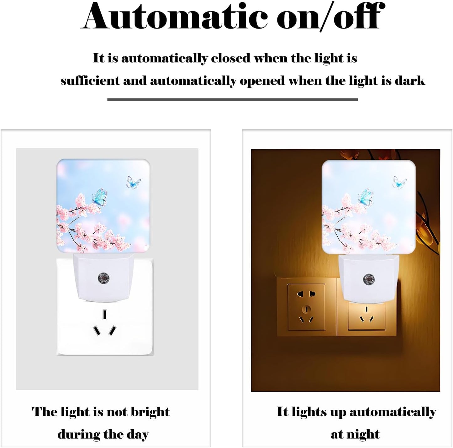 Groovy Butterfly and Flower Night Light,Plug Into Wall for Boys Girls Bedroom Decorative Square Night Light Lamp 0.5w Sleep Friendly