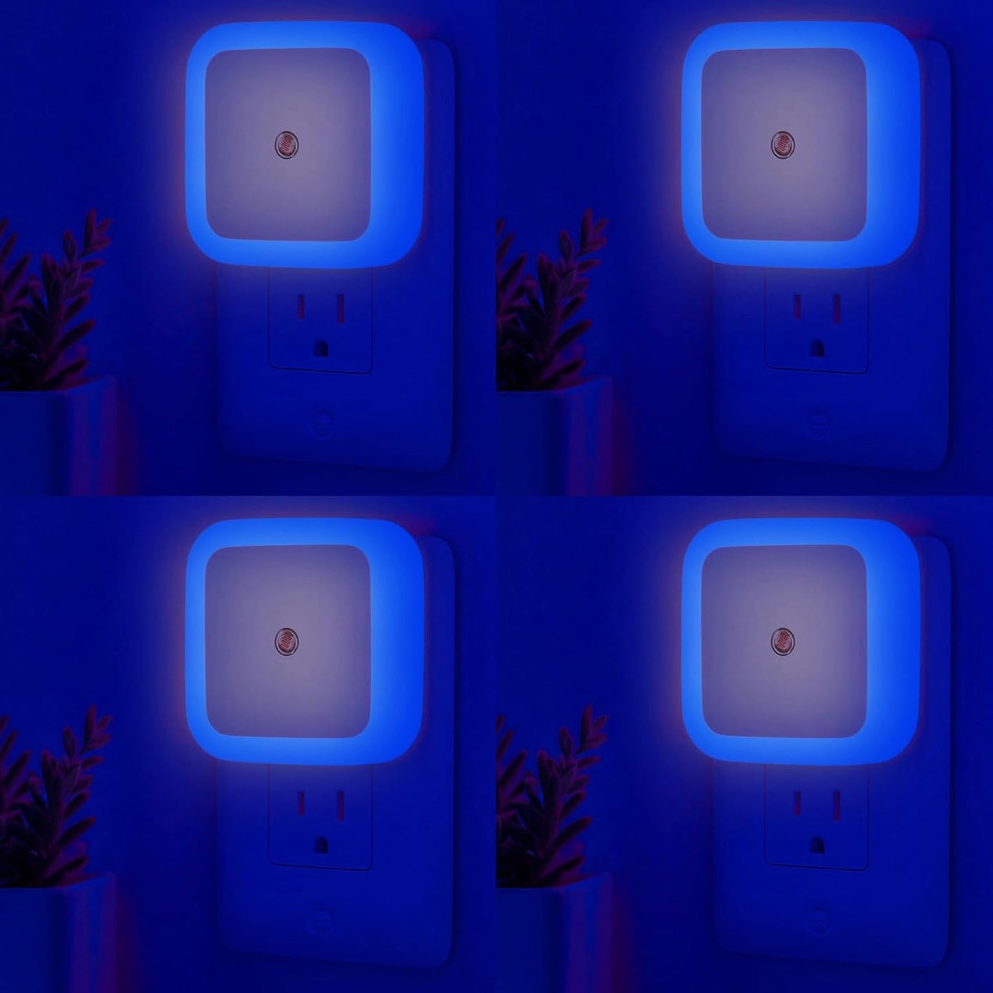 Night Lights Plug into Wall - 4-Pack Blue Nightlight Smart Dusk to Dawn Sensor Plug in LED Lighting, Safe Auto-On/Off Lamp for Kids Adults Home Living Room Kitchen Bedroom Bathroom Toilet Hallway