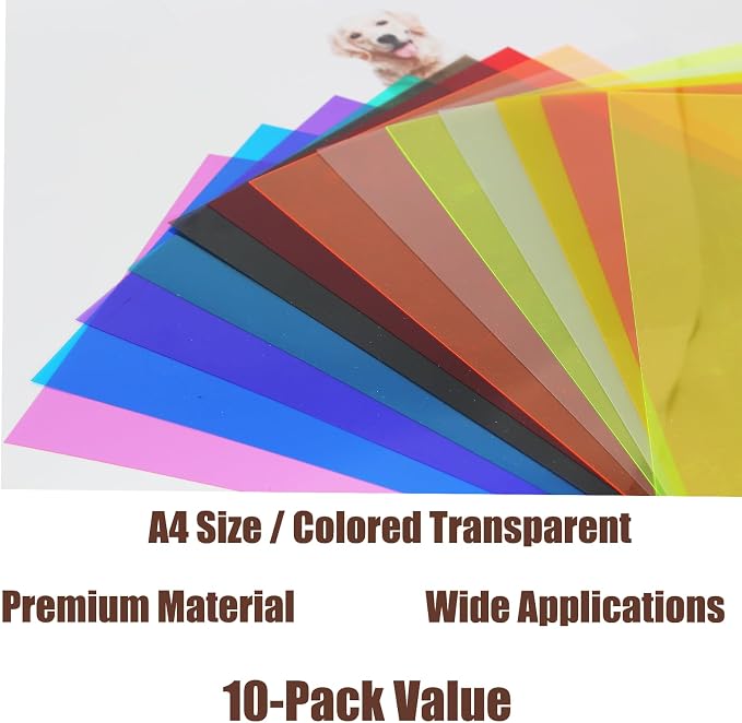 10-Pack A4 Colored PVC Flexible Plastic Sheets, 0.3mm Orange Transparent Film