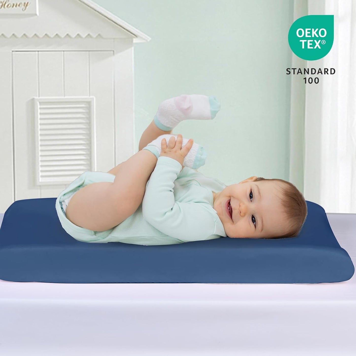 david's Kids 3 Pack Changing Pad Cover Set, Ultra Soft Breathable Cozy Microfiber Diaper Change Table Sheets for Baby Boys Girls Netural, Fit Most Changing Pads, White & Light Grey & Navy Blue