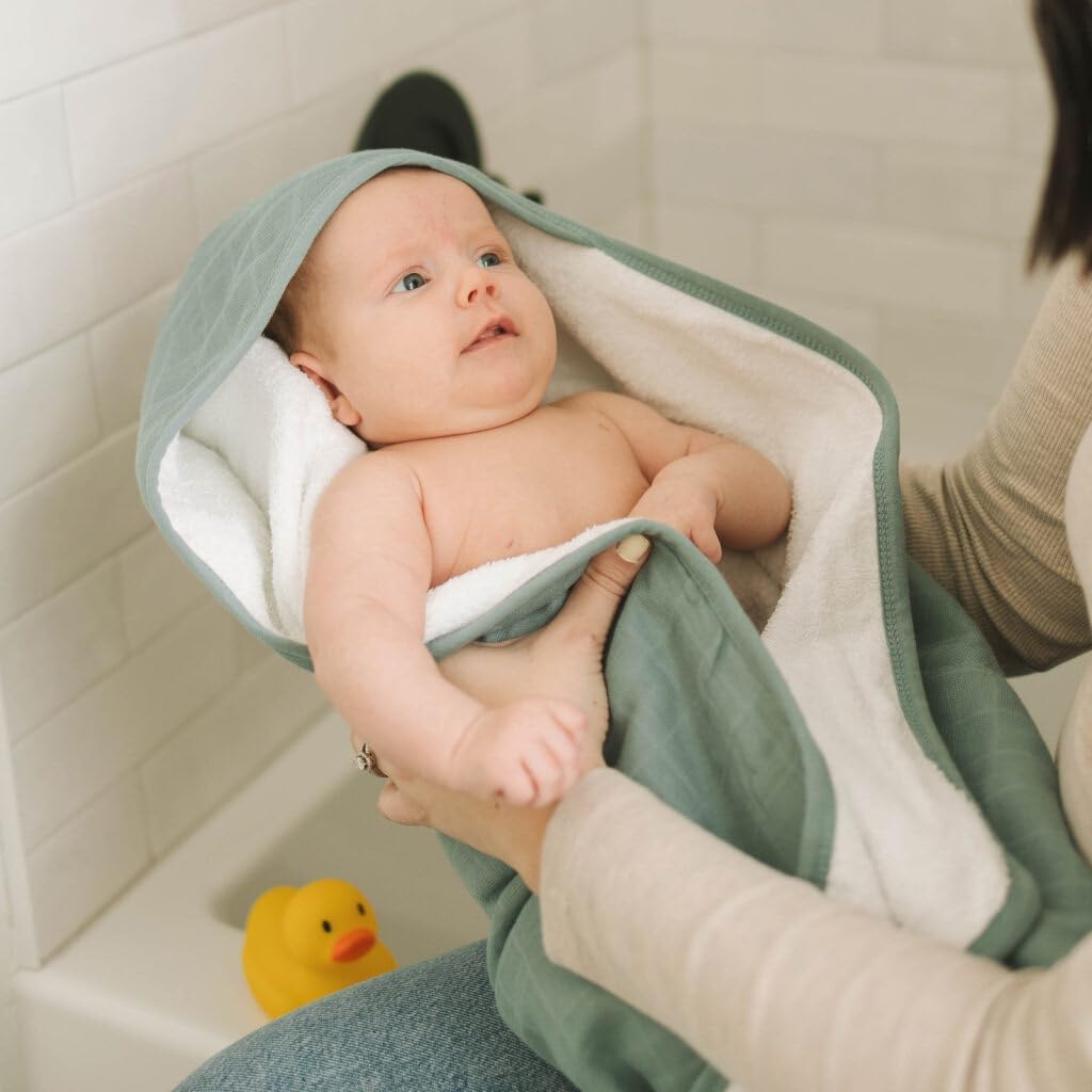 Little Unicorn Premium Infant Hooded Bath Towel| Soft & Absorbent Cotton & Terry Fabric for Newborns (Sea)