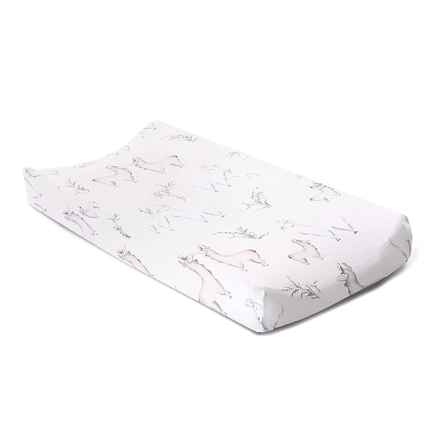 Oilo Changing Pad Cover, Breathable 100% Turkish Cotton Fitted Jersey, 300 Thread Count, Machine Washable, Fits Standard Changing Pads (32" x 16"), Girl, Boy, & Neutral Nursery Design, Llama