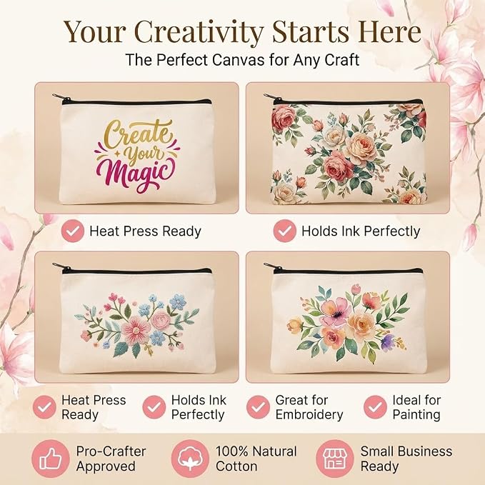 10 PCs Blank canvas Zipper Pouch, Makeup Bags Bulk Pencil Pouch
