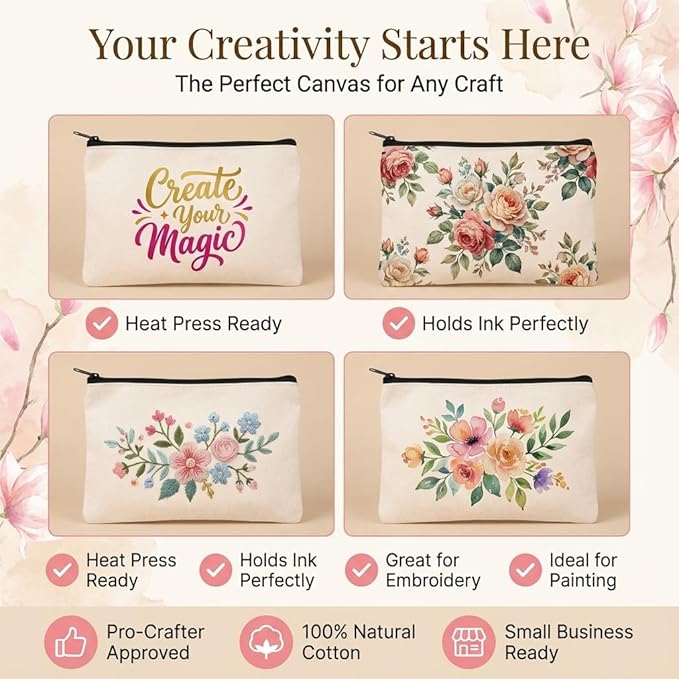80 PCs Blank canvas Zipper Pouch, Makeup Bags Bulk Pencil Pouch
